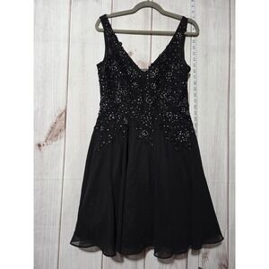 GB Dress Womens 13 Black Sleeveless V Neck Embellished‎ Sheer Mesh Formal Party